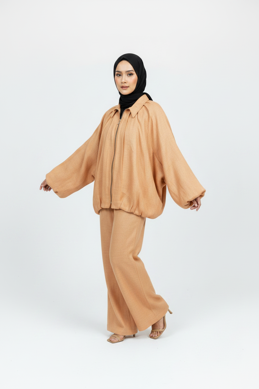 Relaxed Linen Zip Set – Apricot Beige