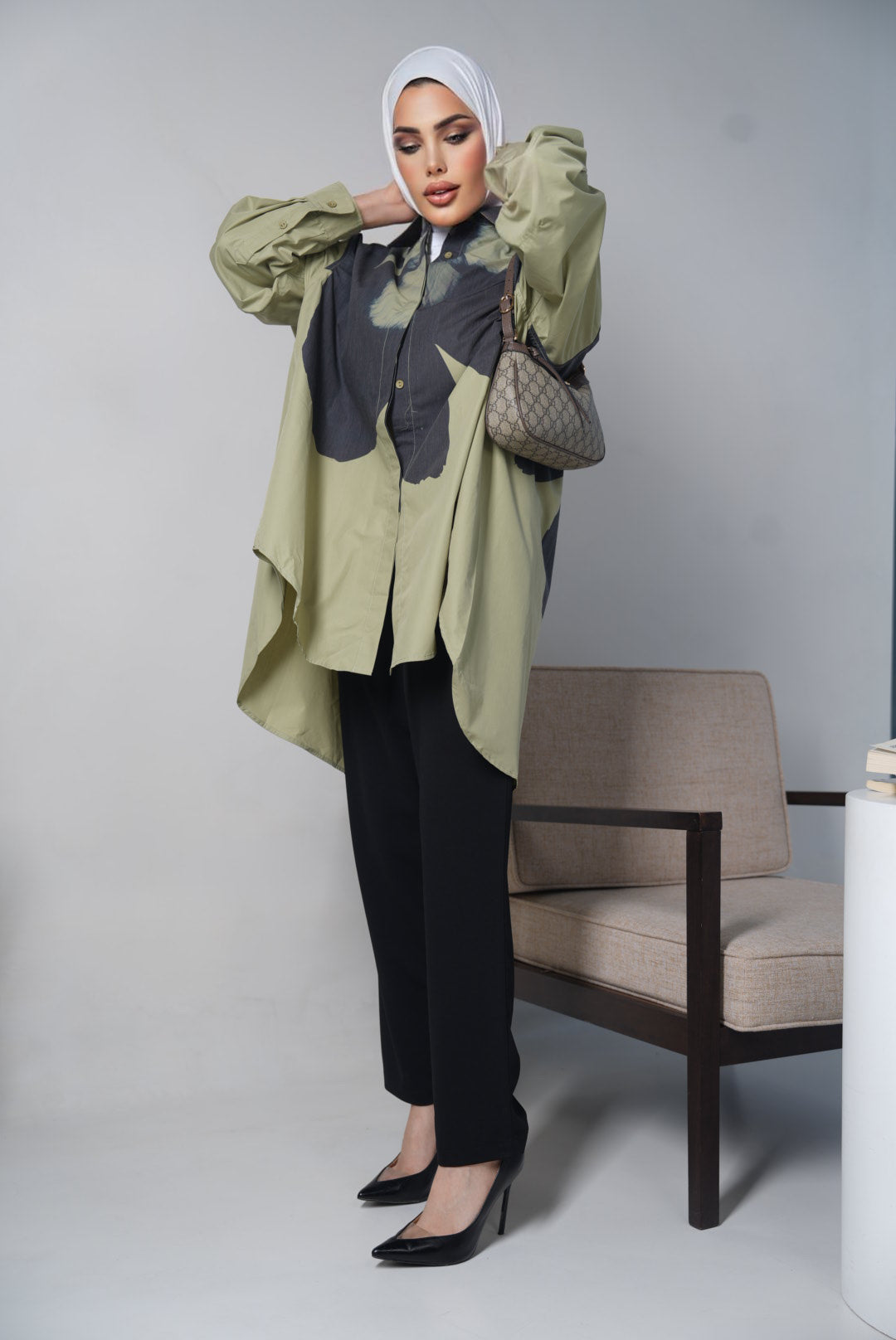 Shirt Model 7324 - Cotton - Olive & Black