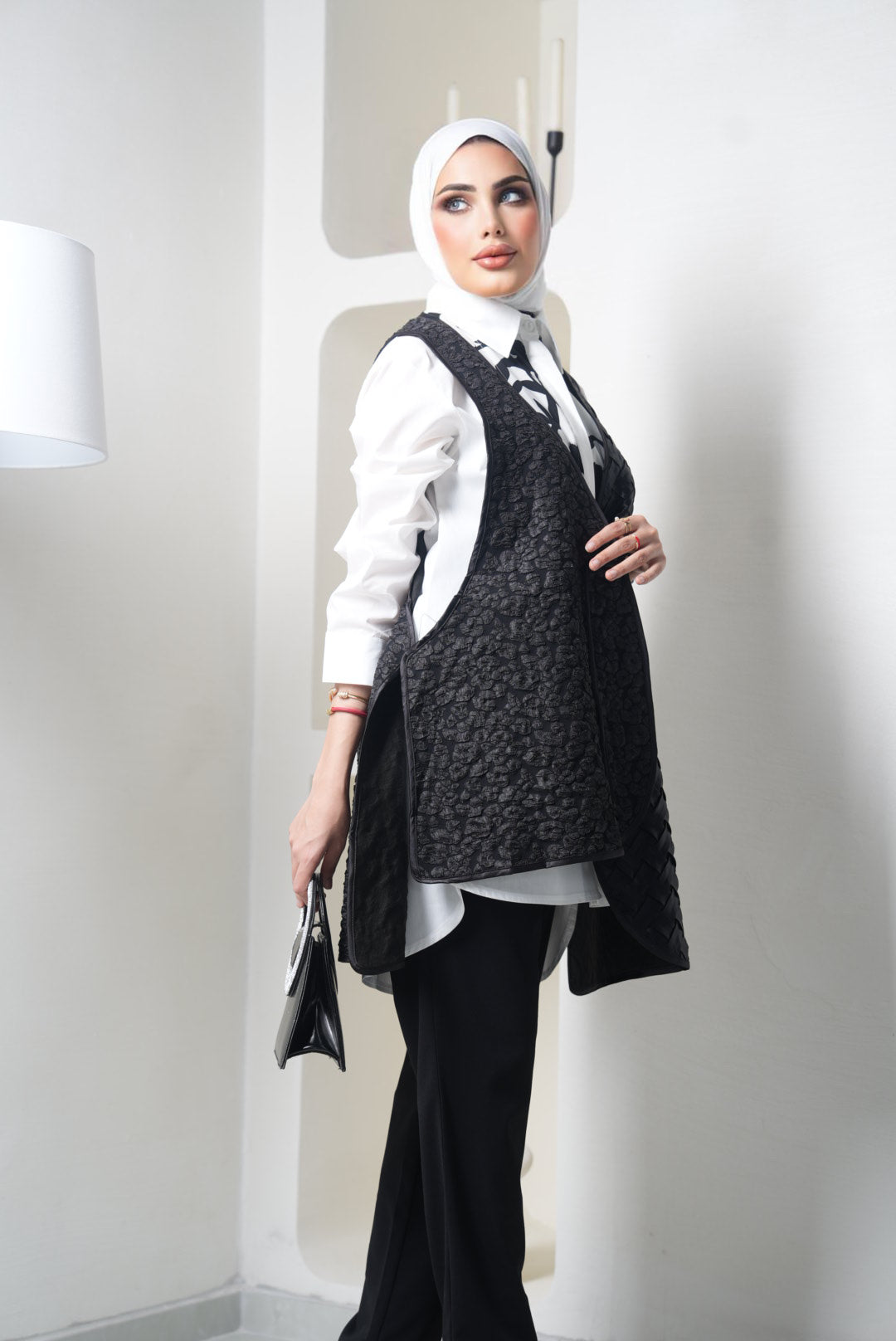 Shirt & Vest Model 7330 - Jacquard & Cotton - White & Black