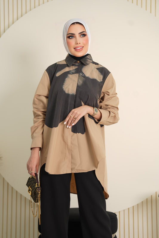 Shirt Model 7336 - Cotton - Beige & Black