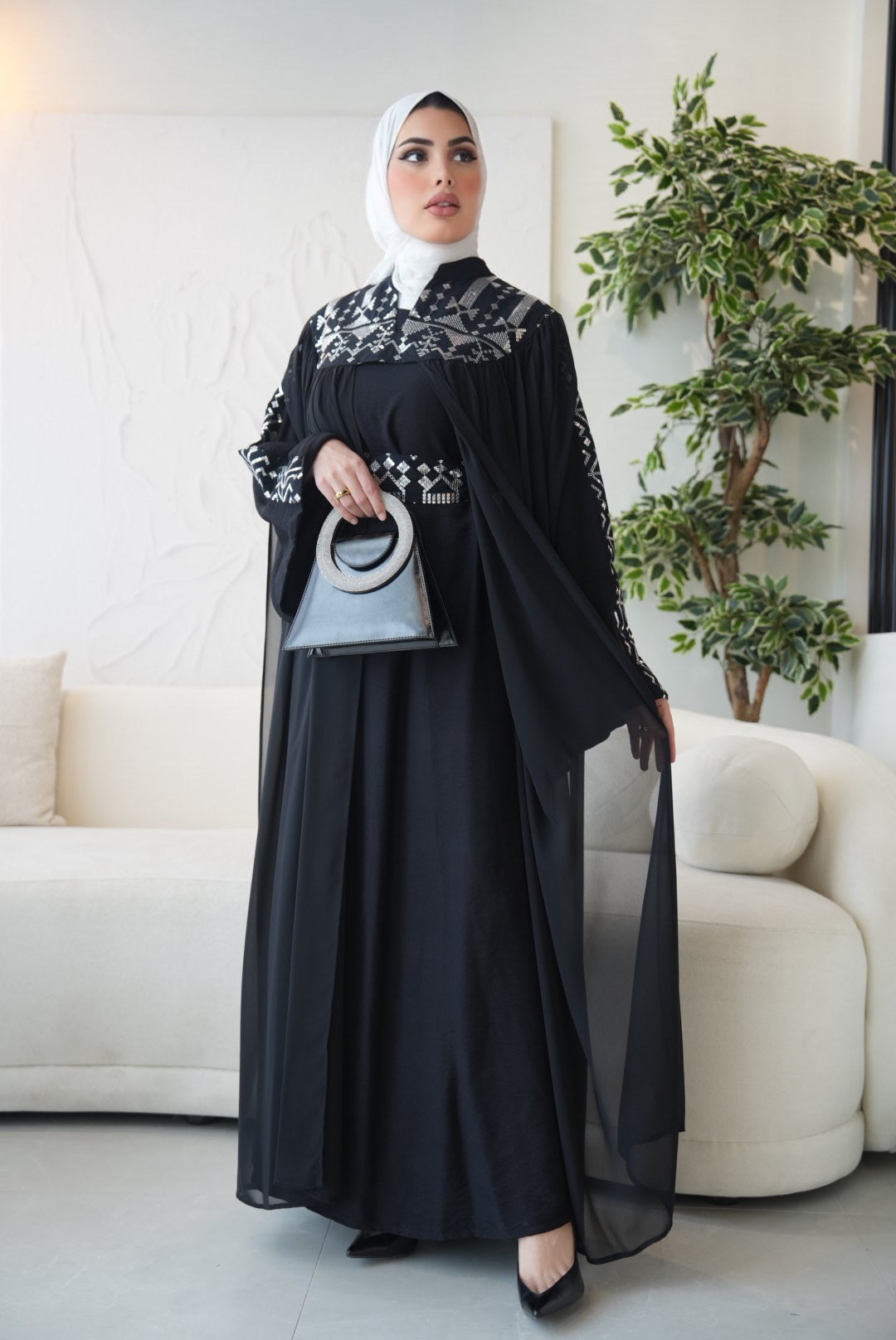 Daraa Model 7389 - American Linen & Chiffon - Black