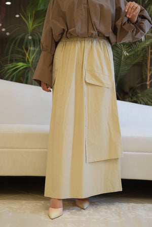 Double Layer Pocket Linen Skirt - Beige