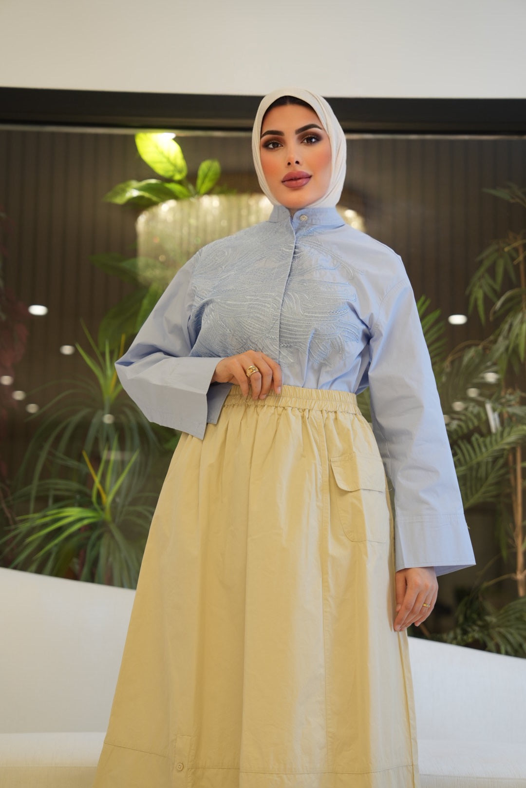 Embroidered Poplin Shirt - Light Blue