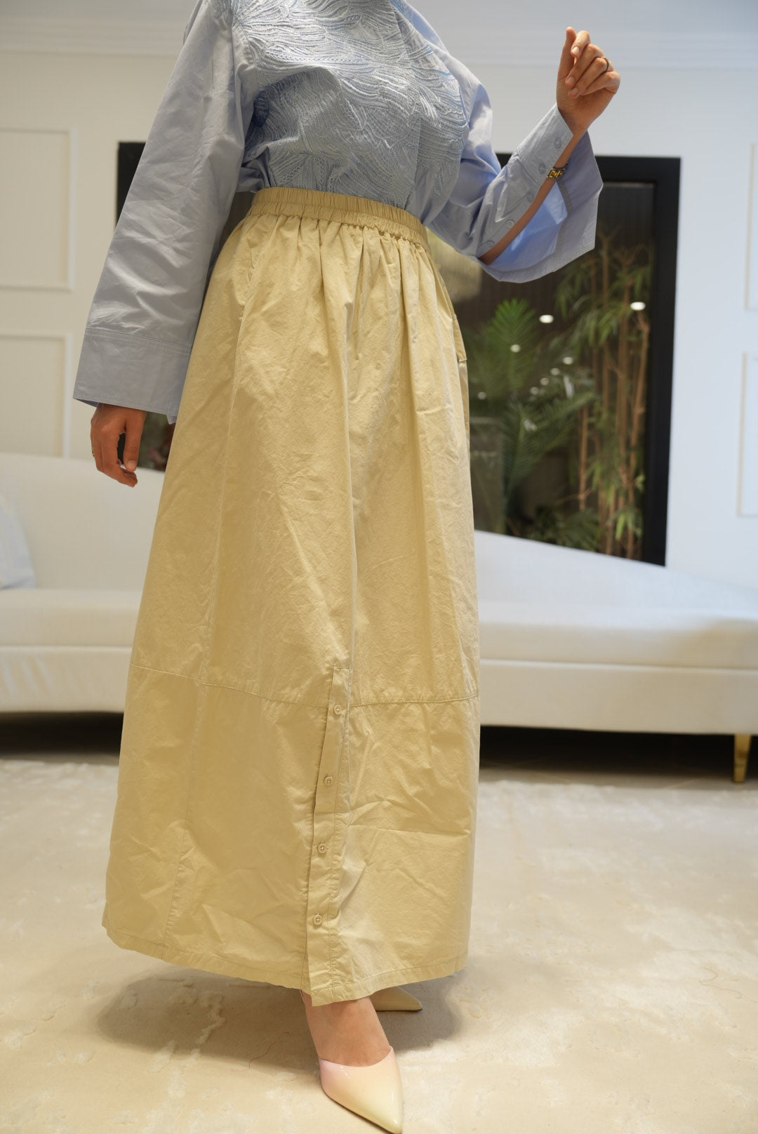 Linen Maxi Skirt with Pockets - Beige