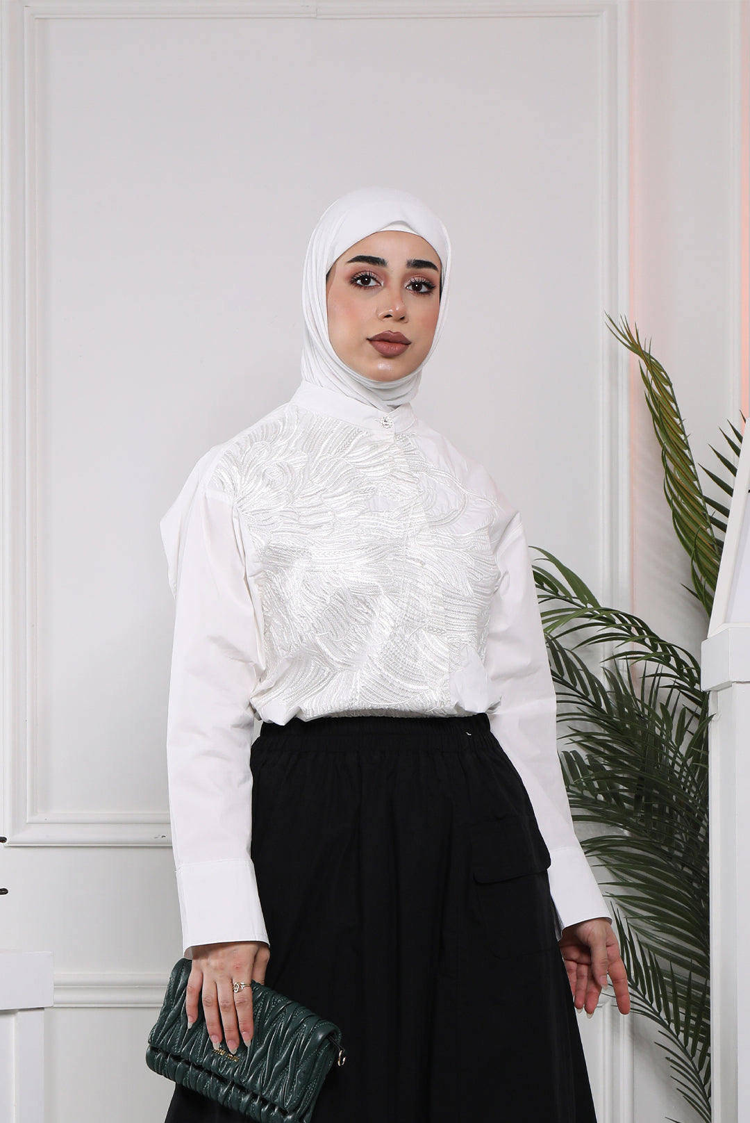 Embroidered Poplin Shirt - White