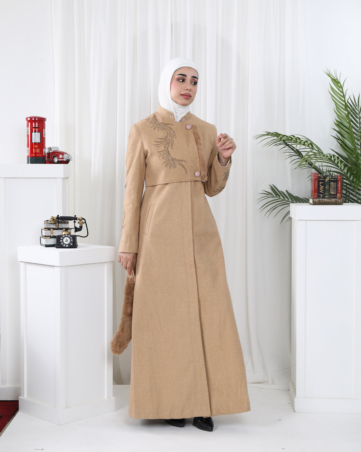 Embroidered Soft Felt Trench Coat – Camel