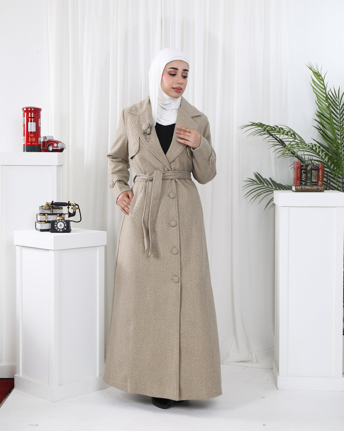 Embroidered Soft Felt Trench Coat – Beige