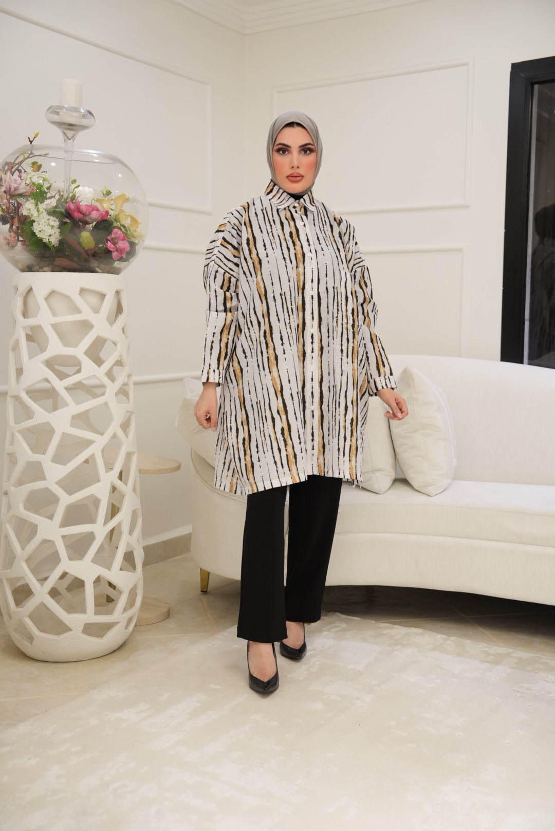 Brushstroke Stripe Cotton Shirt – Amber & Onyx