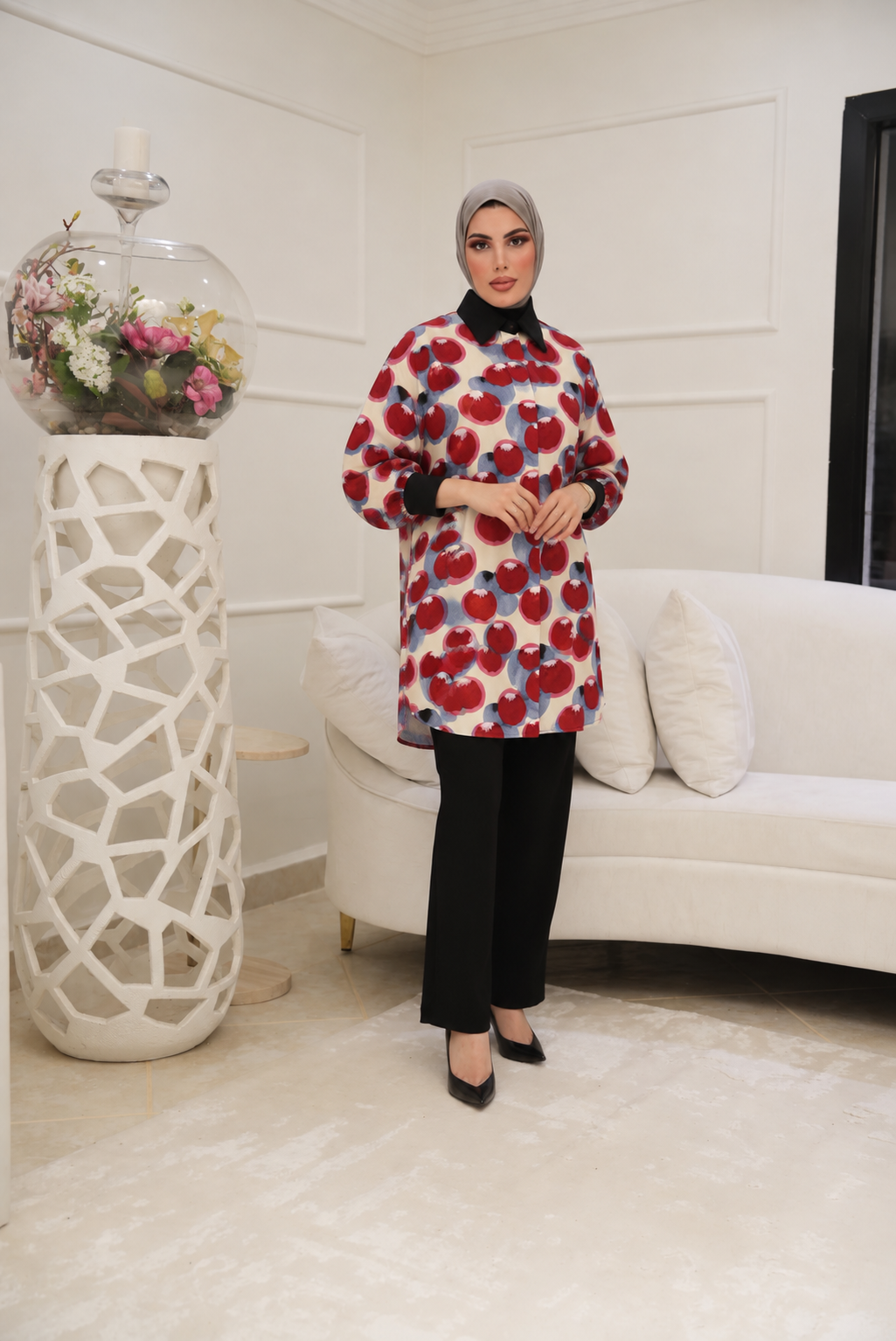 Floral Contrast Cotton Shirt – Ruby & Slate