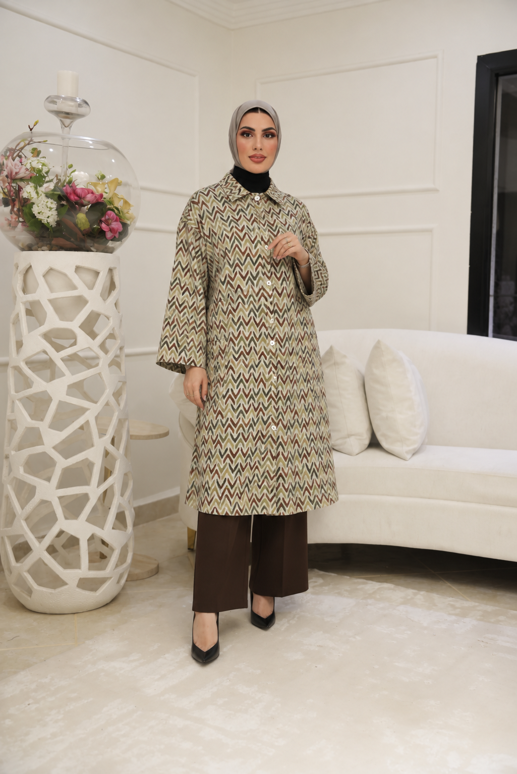 Chevron Cotton Jacket – Olive & Mocha