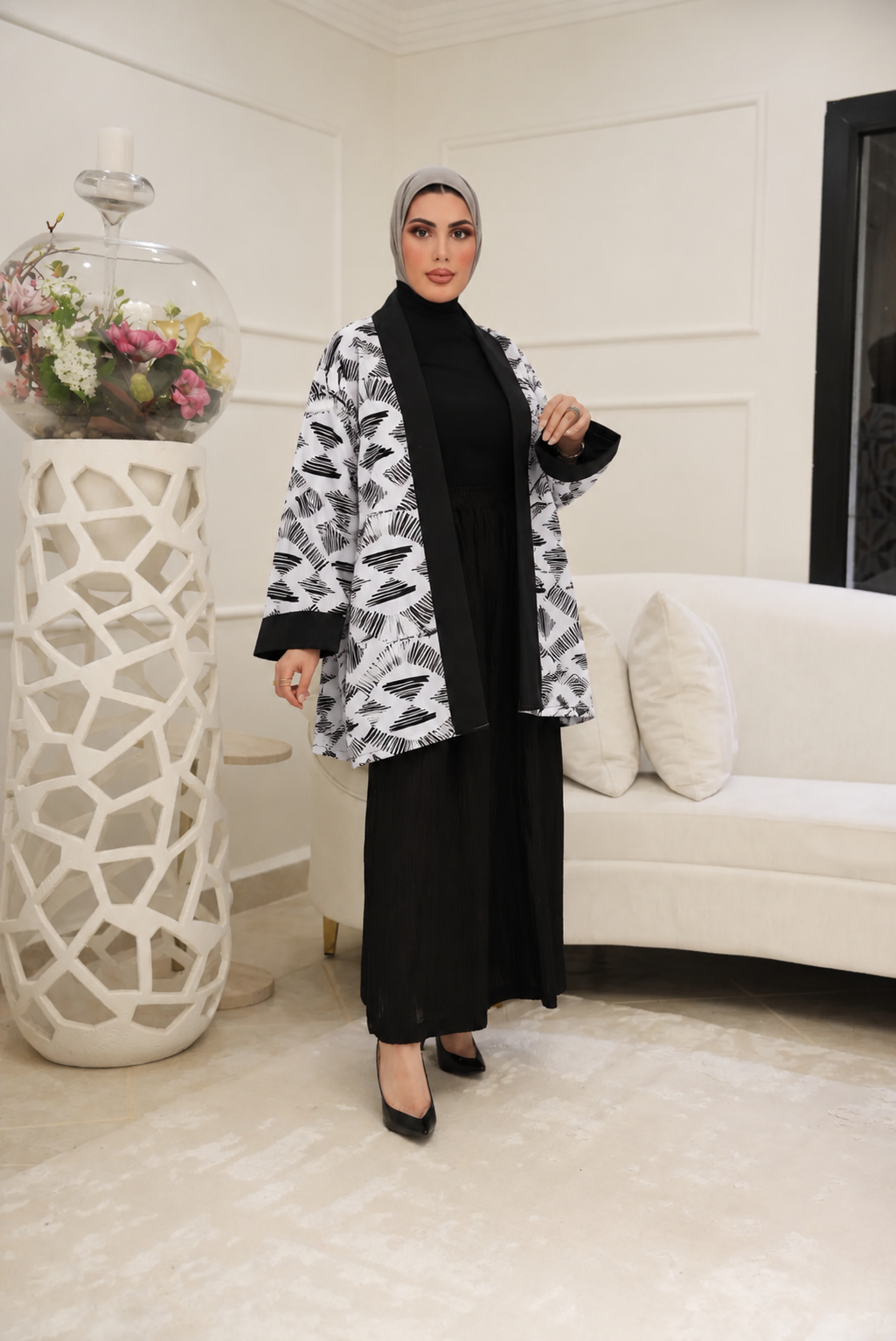 Botanical Contrast Cotton Jacket – Pearl & Onyx