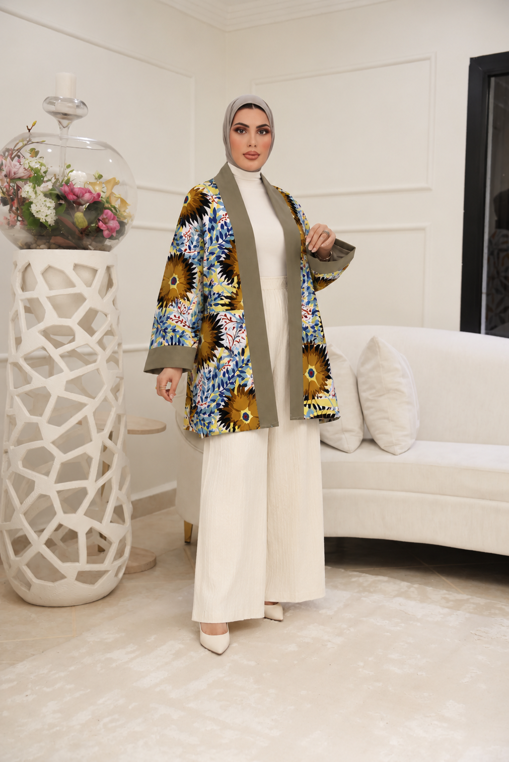 Botanical Contrast Cotton Jacket – Marigold & Olive