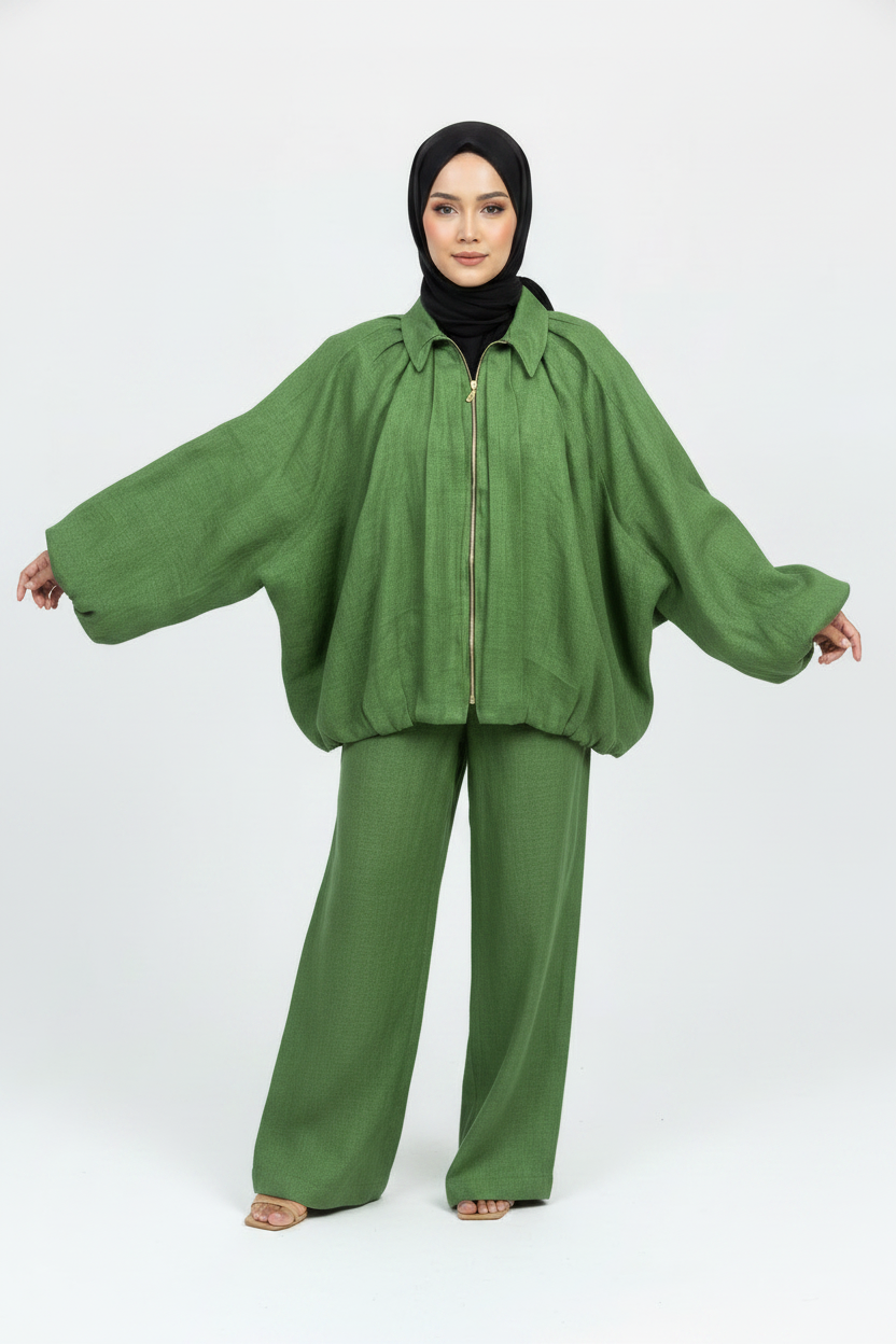 Relaxed Linen Zip Set – Meadow Green