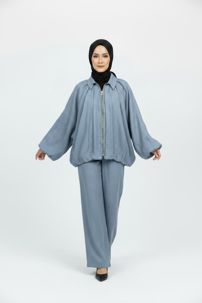 Relaxed Linen Zip Set – Mist Blue